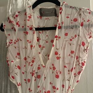 Reformation White Dress with Red Floral Design